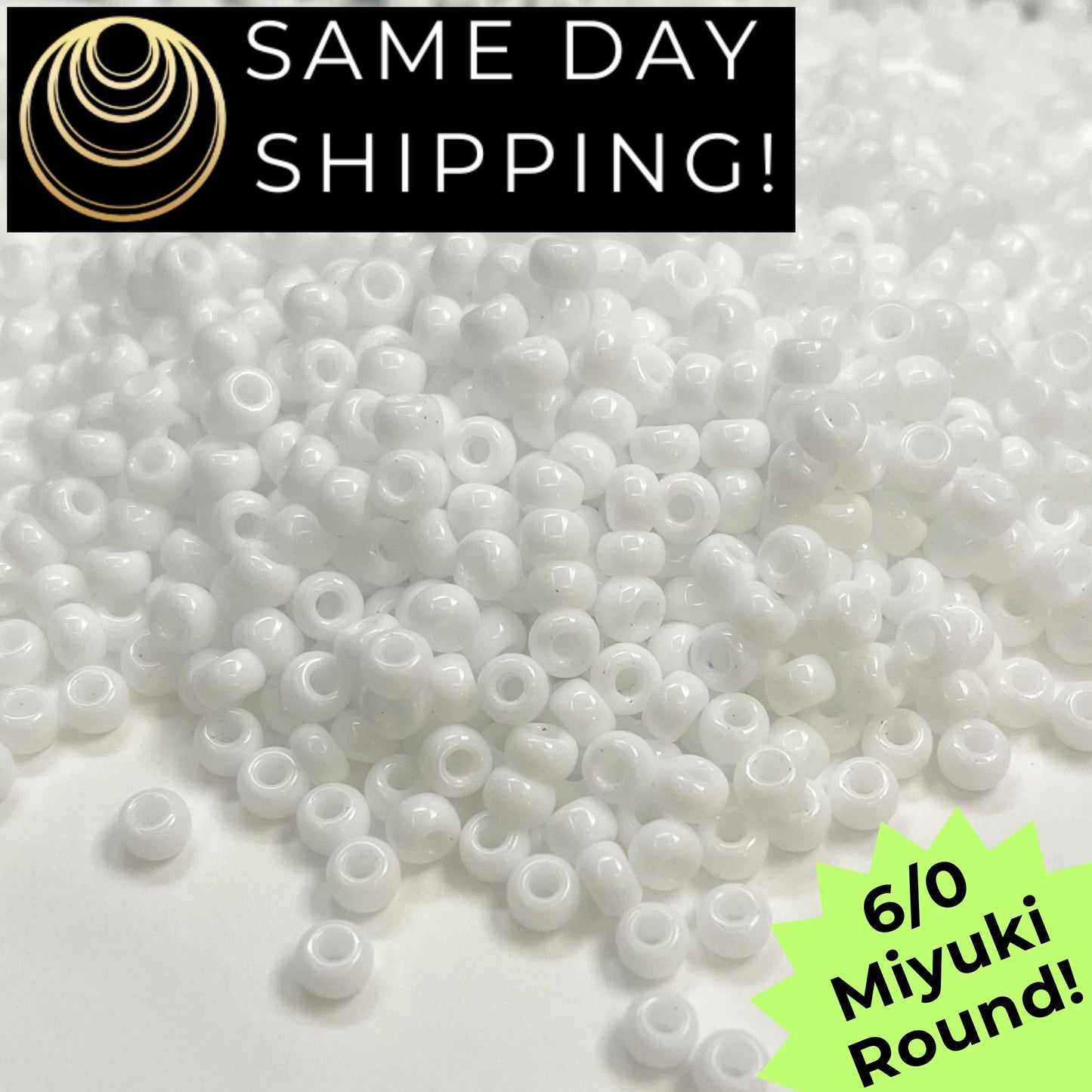6-0402 Miyuki 6/0 Round Beads, Opaque White
