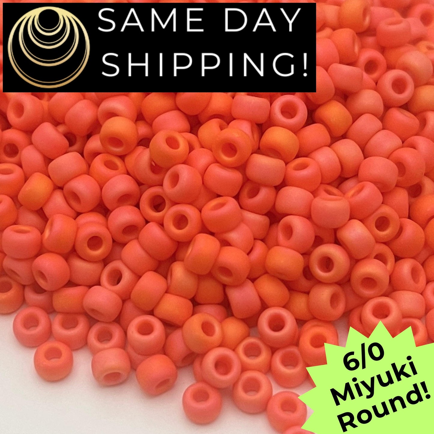 6-0406FR Miyuki 6/0 Round Beads, Matte Opaque Orange AB