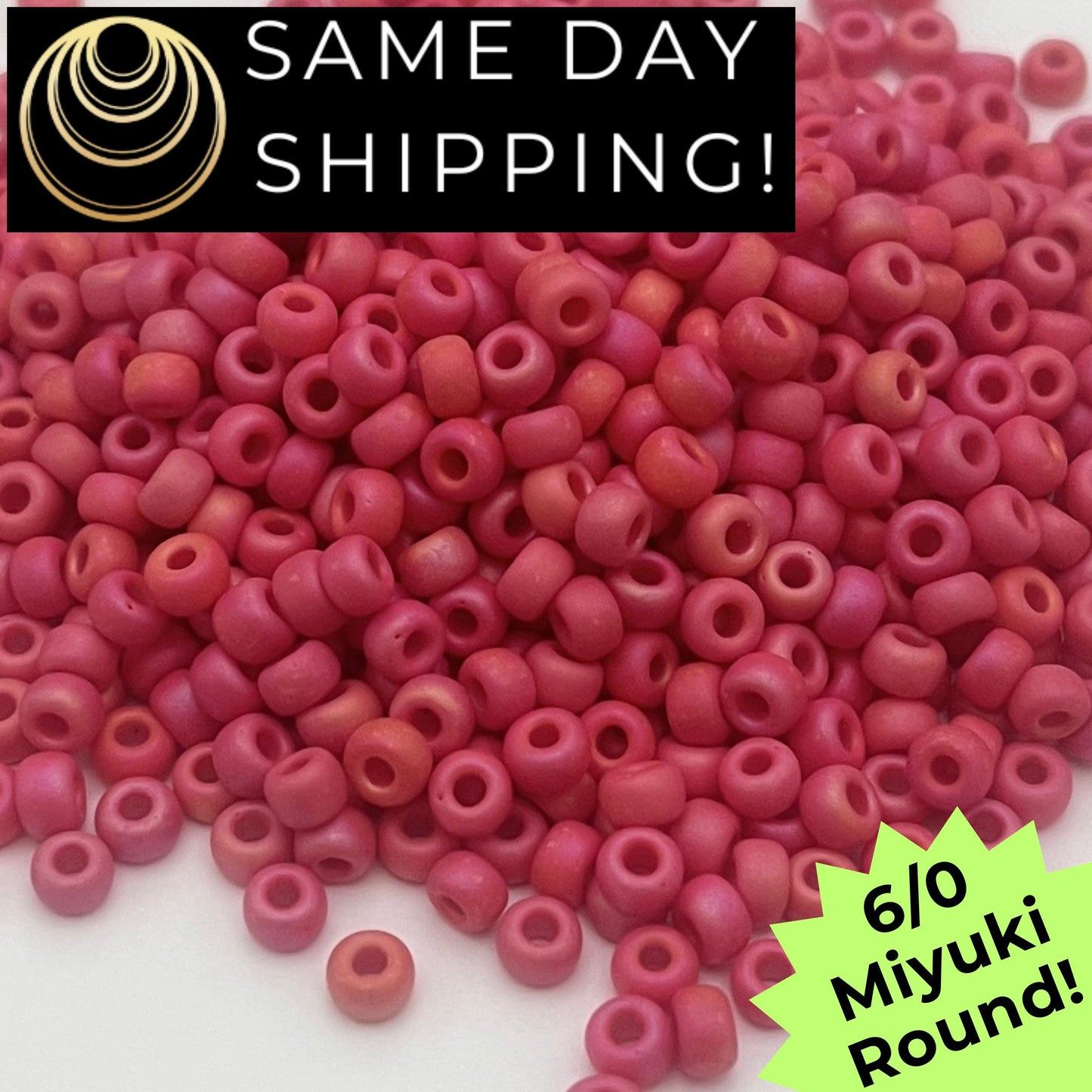 6-0408FR Miyuki 6/0 Round Beads, Matte Opaque Red AB