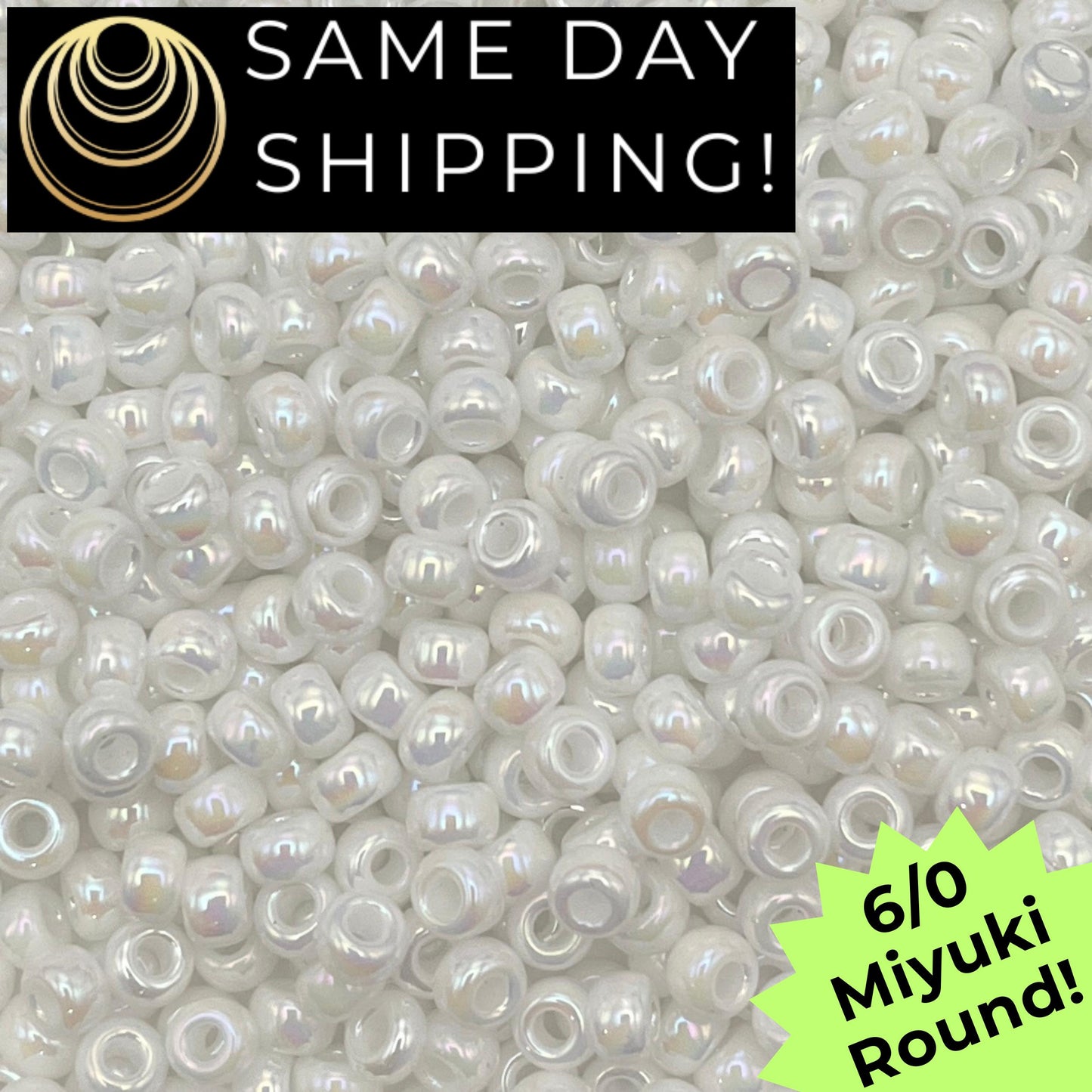 6-0471 Miyuki 6/0 Round Beads, White Pearl AB (6-402R)