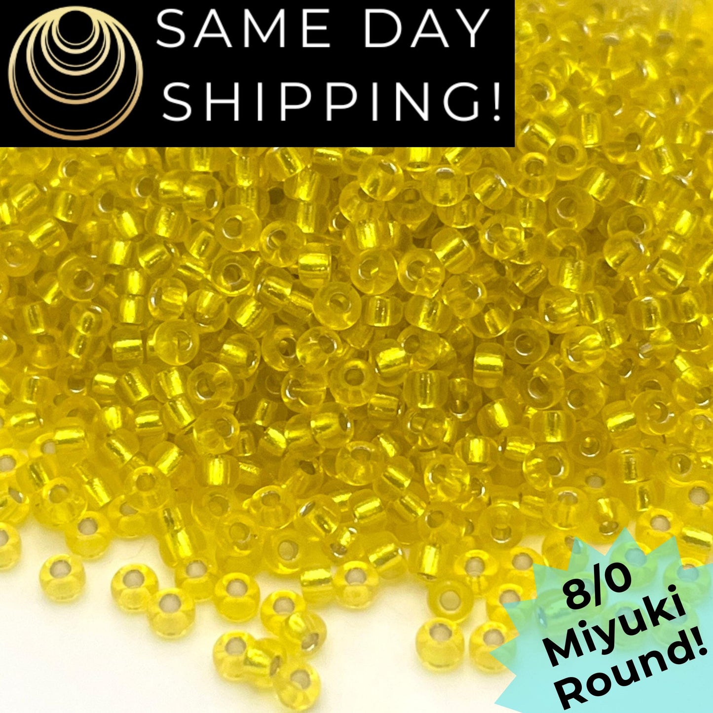 8-0096 Miyuki 8/0 Round Beads, Silver Lined Yellow