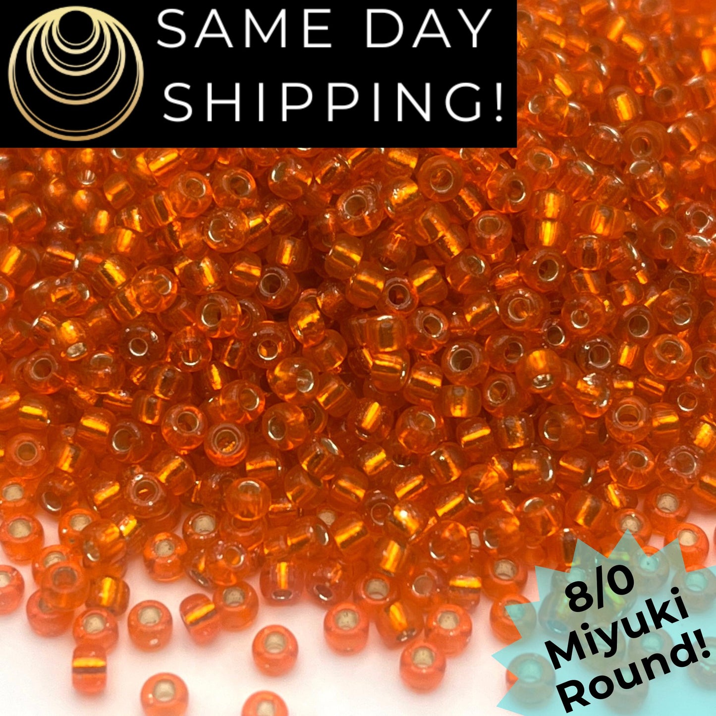 8-0098 Miyuki 8/0 Round Beads, Silver Lined Orange