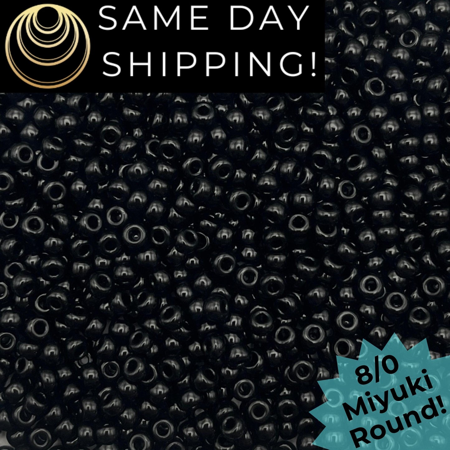 8-0401 Miyuki 8/0 Round Beads, Opaque Black