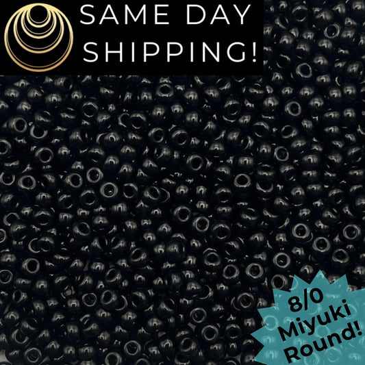 8-0401 Miyuki 8/0 Round Beads, Opaque Black