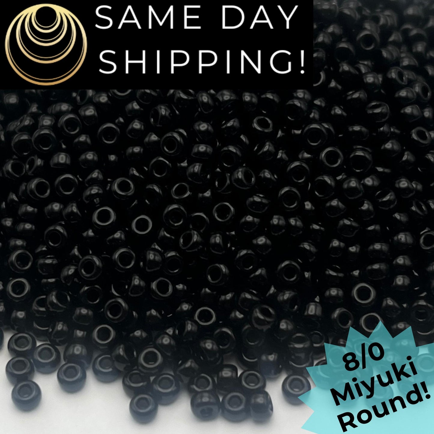 8-0401 Miyuki 8/0 Round Beads, Opaque Black