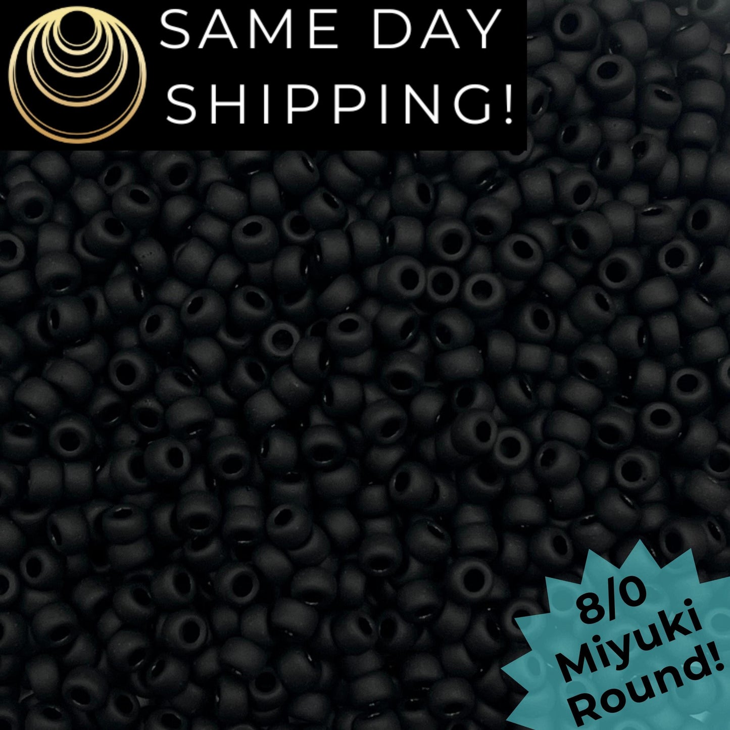 8-0401F Miyuki 8/0 Round Beads, Opaque Matte Black