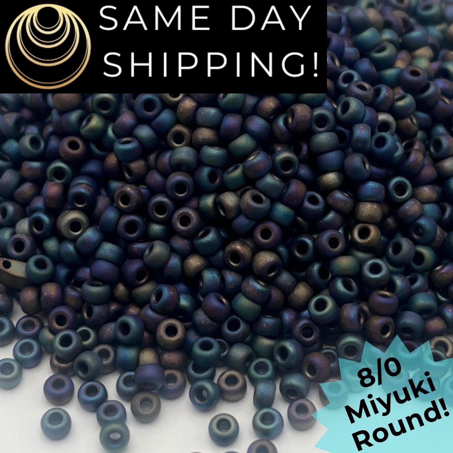 8-0401FR Miyuki 8/0 Round Beads, Matte Black AB
