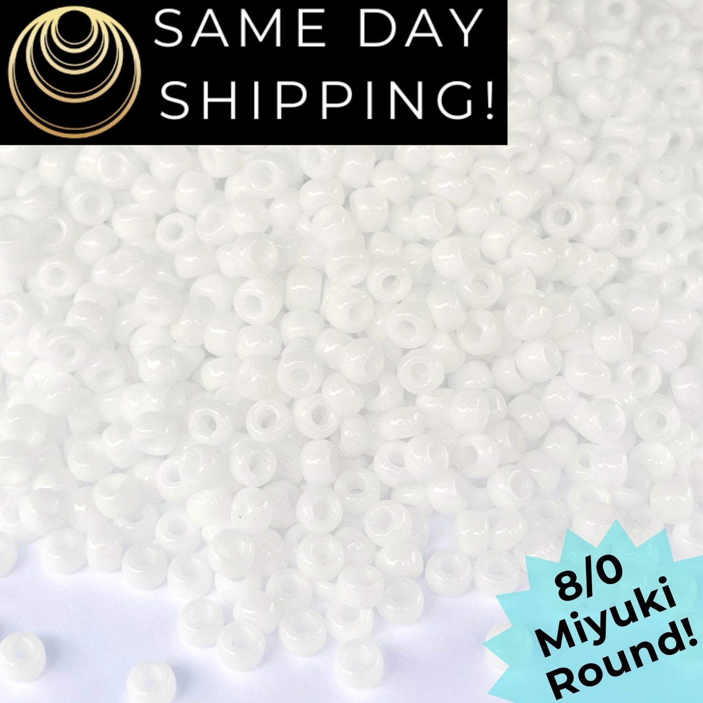 8-0402 Miyuki 8/0 Round Beads, Opaque White