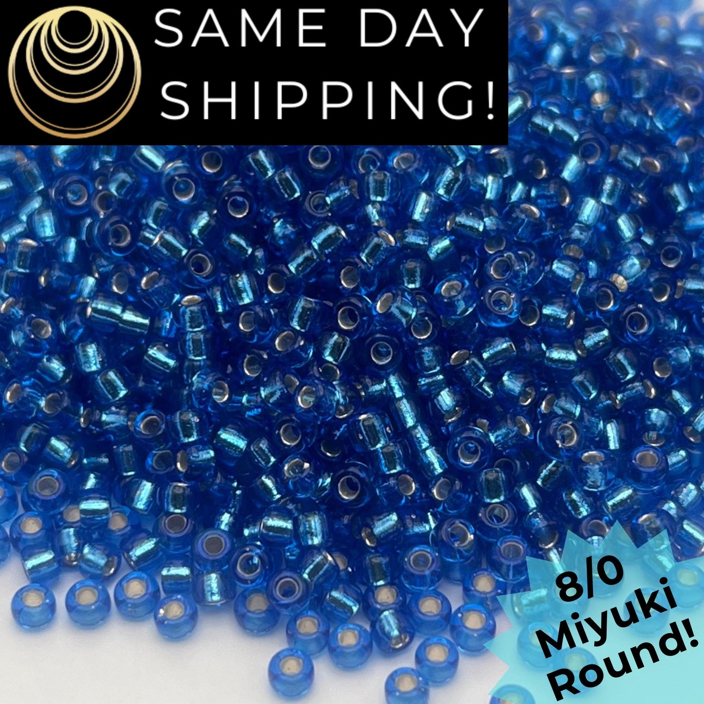 8-0919 Miyuki 8/0 Round Beads, Silver Lined Sapphire