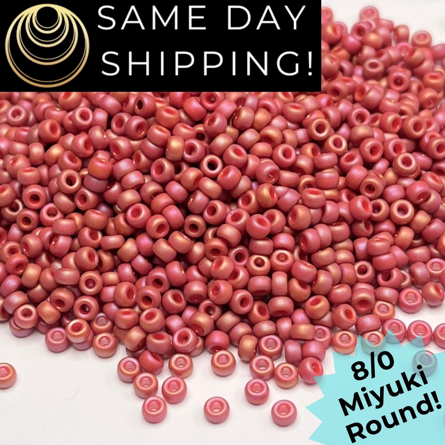 8-4695 Miyuki 8/0 Round Beads, Frosted Opaque Glazed Cardinal Rainbow