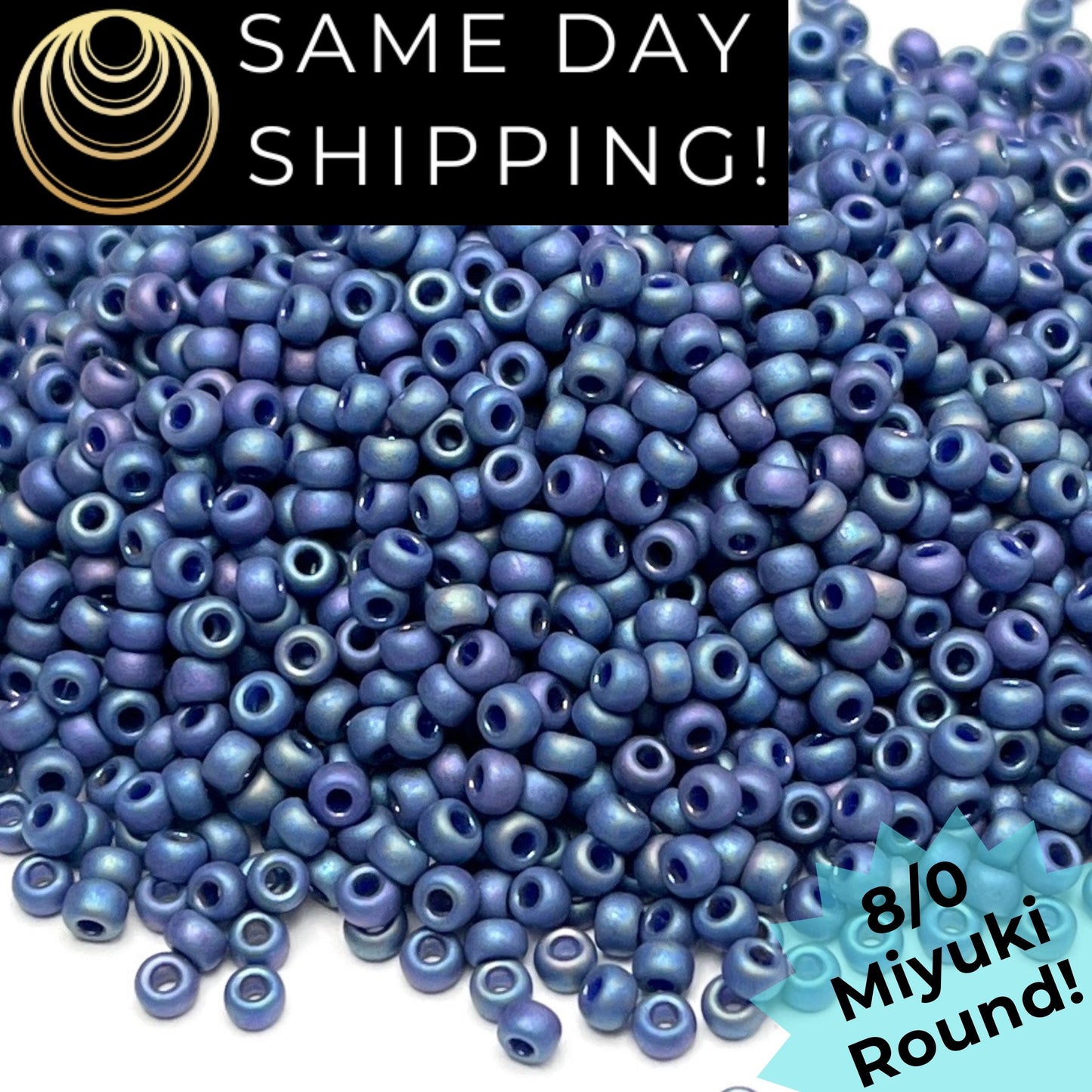 8-4703 Miyuki 8/0 Round Beads, Frosted Opaque Glazed Nebula Blue Rainbow