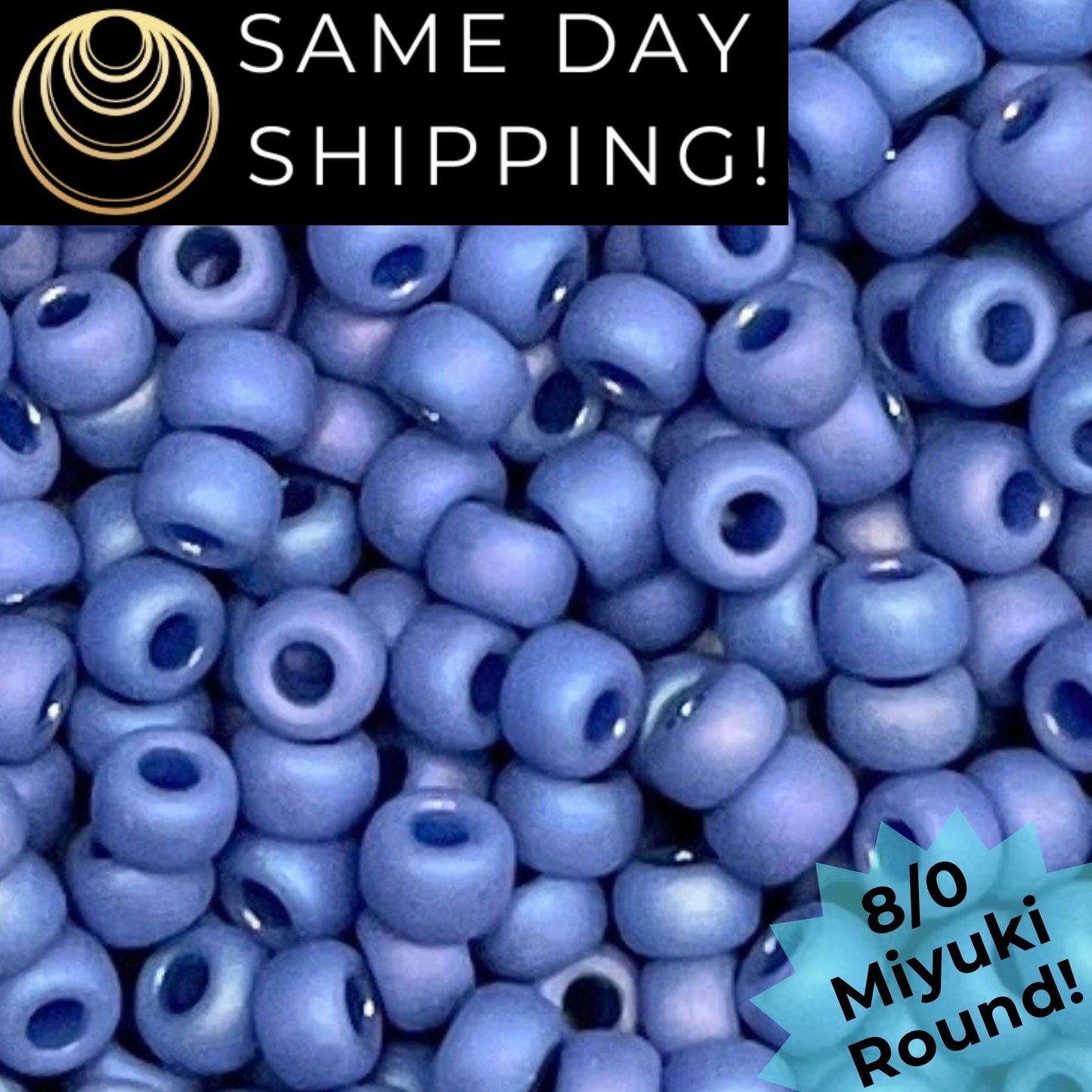 8-4704 Miyuki 8/0 Round Beads, Frosted Opaque Glazed Soft Blue Rainbow