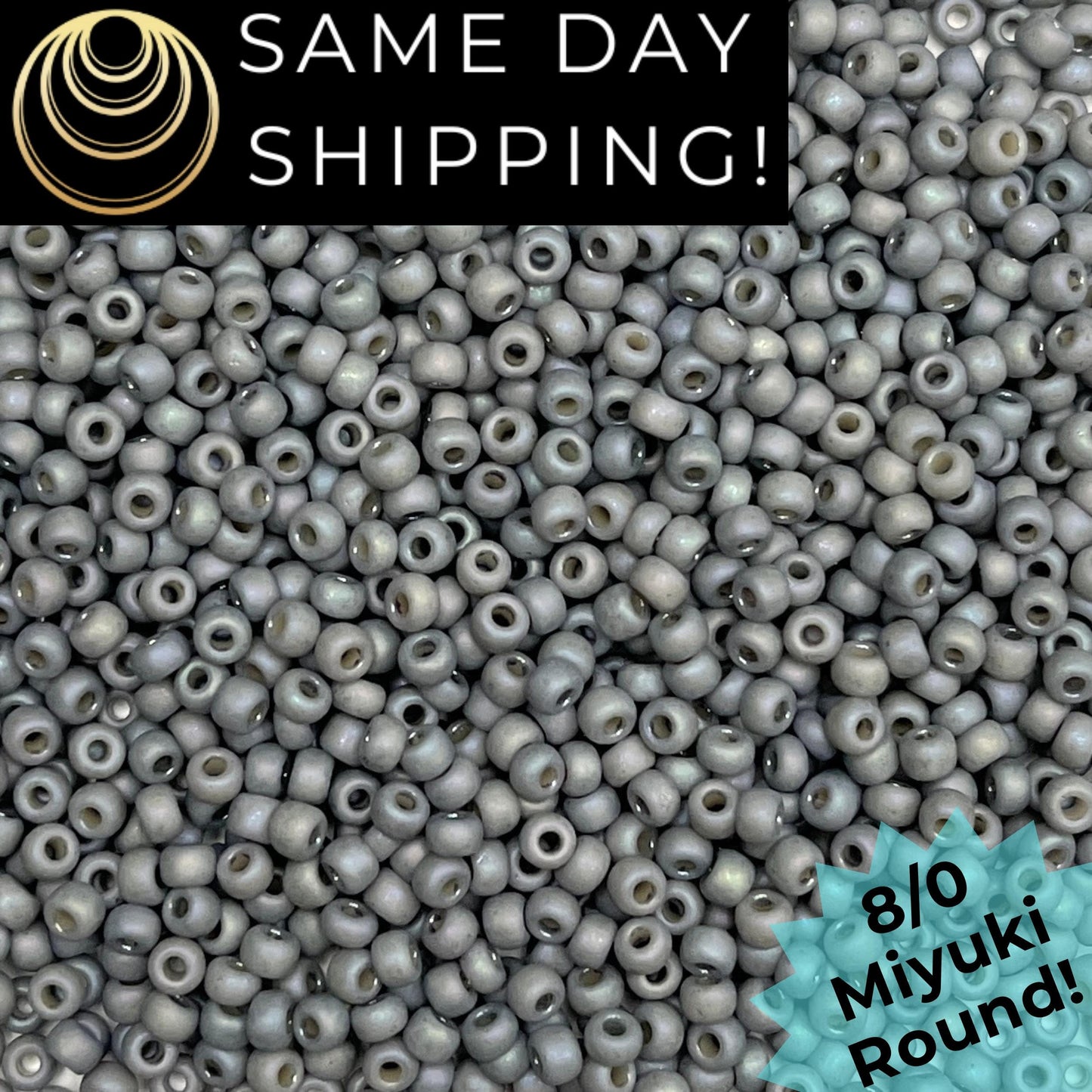 8-4705 Miyuki 8/0 Round Beads, Frosted Opaque Glazed Cadet Gray Rainbow