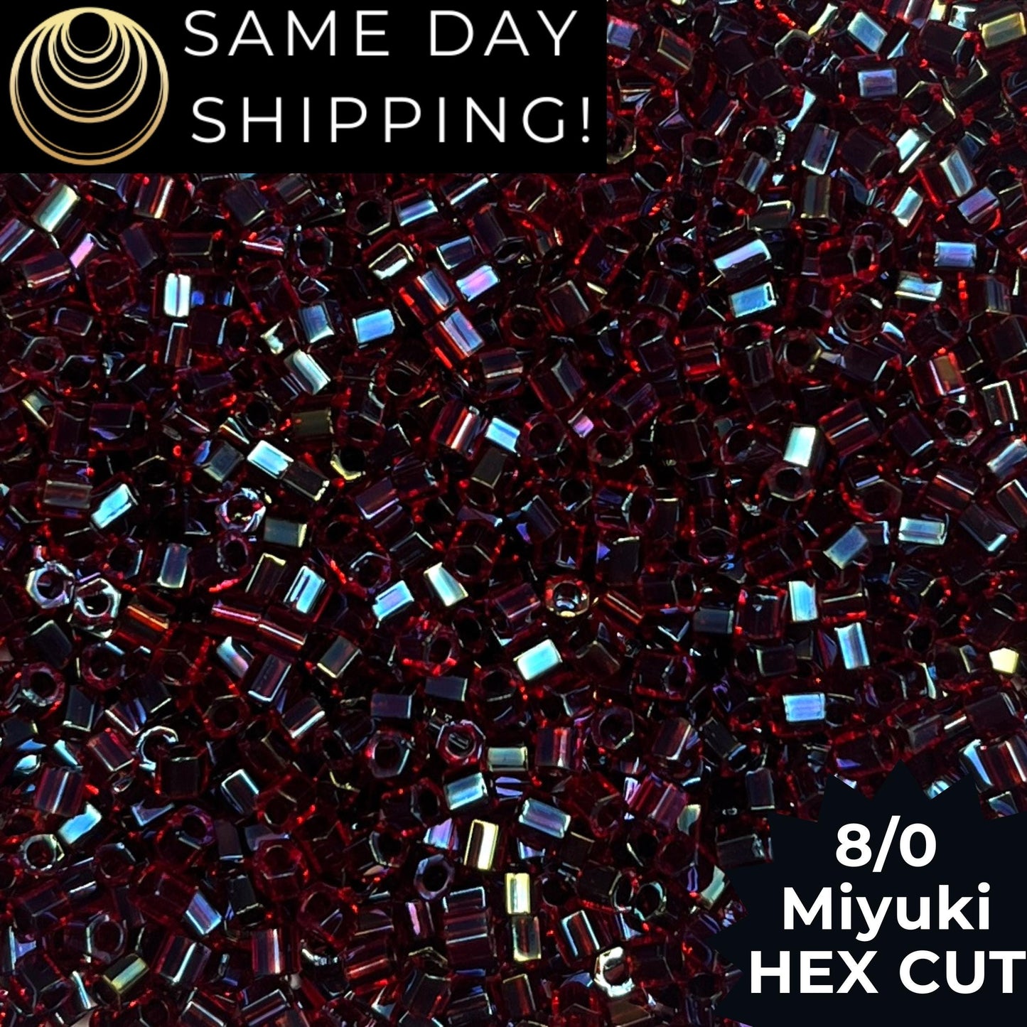 8C-0367 Miyuki 8/0 Hex Cut Beads, Garnet Lined Ruby AB