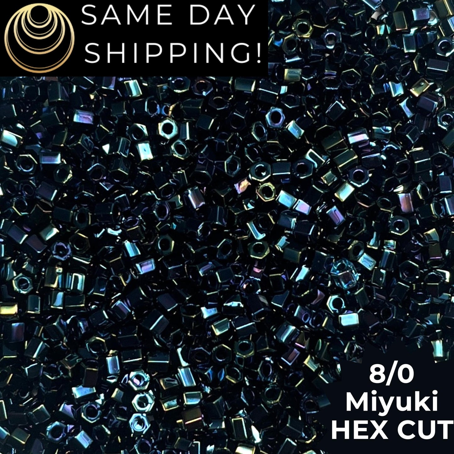 8C-0452 Miyuki 8/0 Hex Cut Beads, Metallic Dark Blue Iris