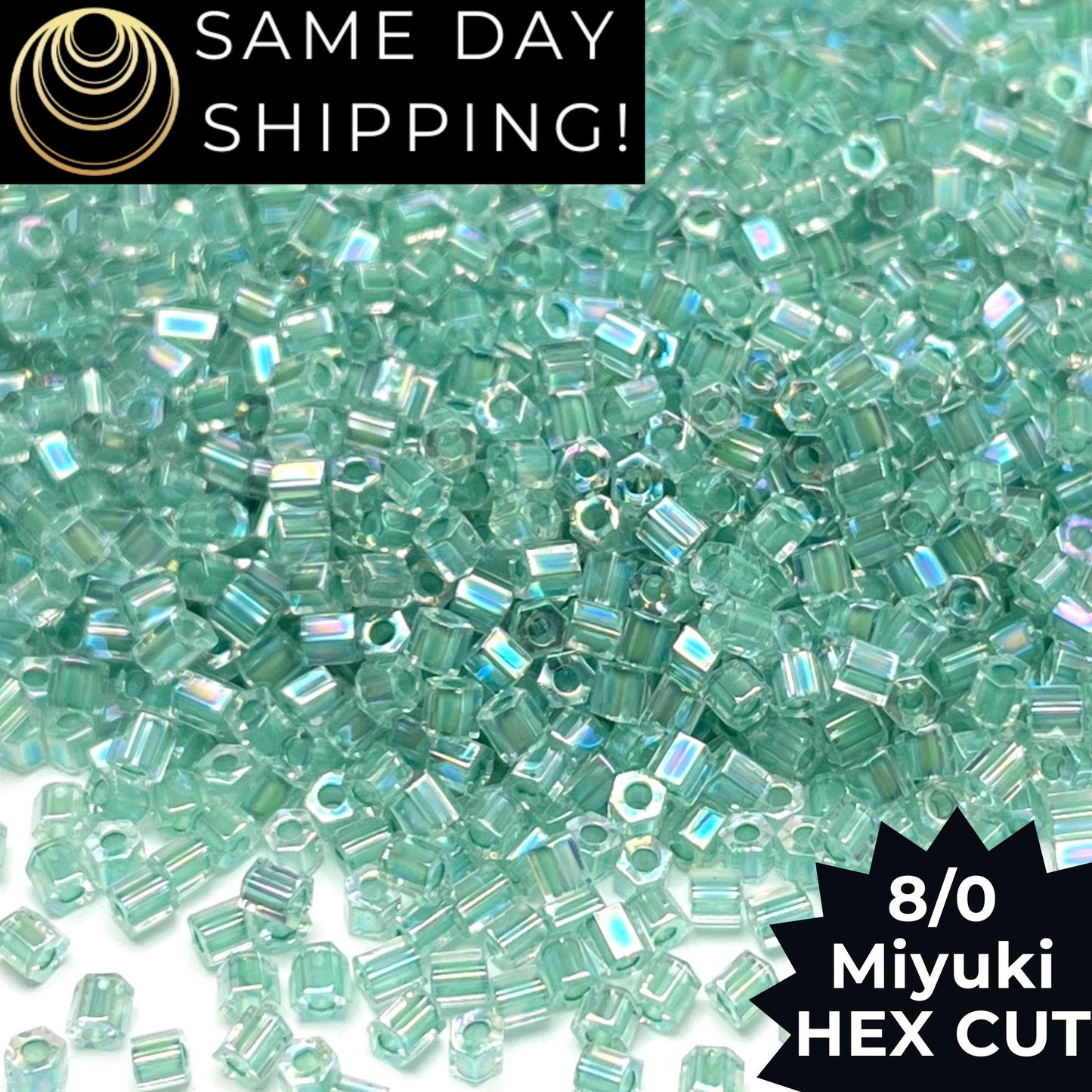 8C-2780 Miyuki 8/0 Hex Cut Beads, Seafoam Lined Crystal AB