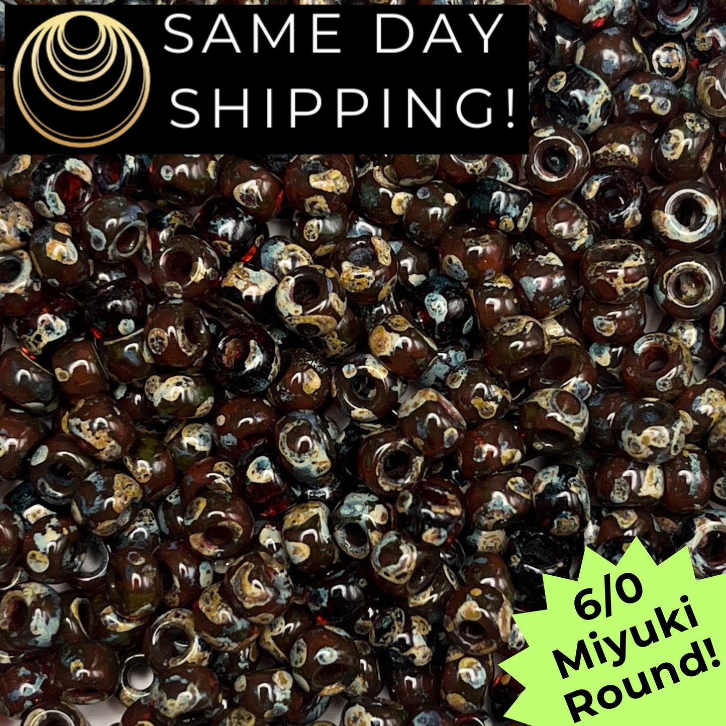 6-4503 Miyuki 6/0 Round Beads, Transparent Red Brown Picasso