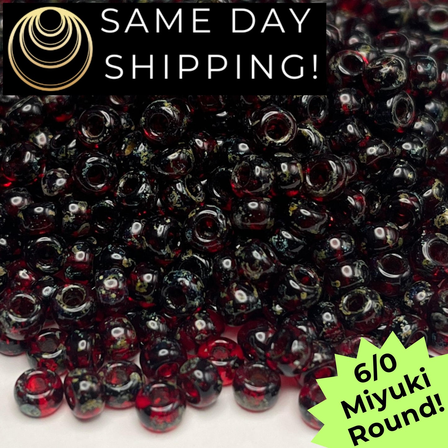 6-4504 Miyuki 6/0 Round Beads, Transparent Garnet Red Picasso