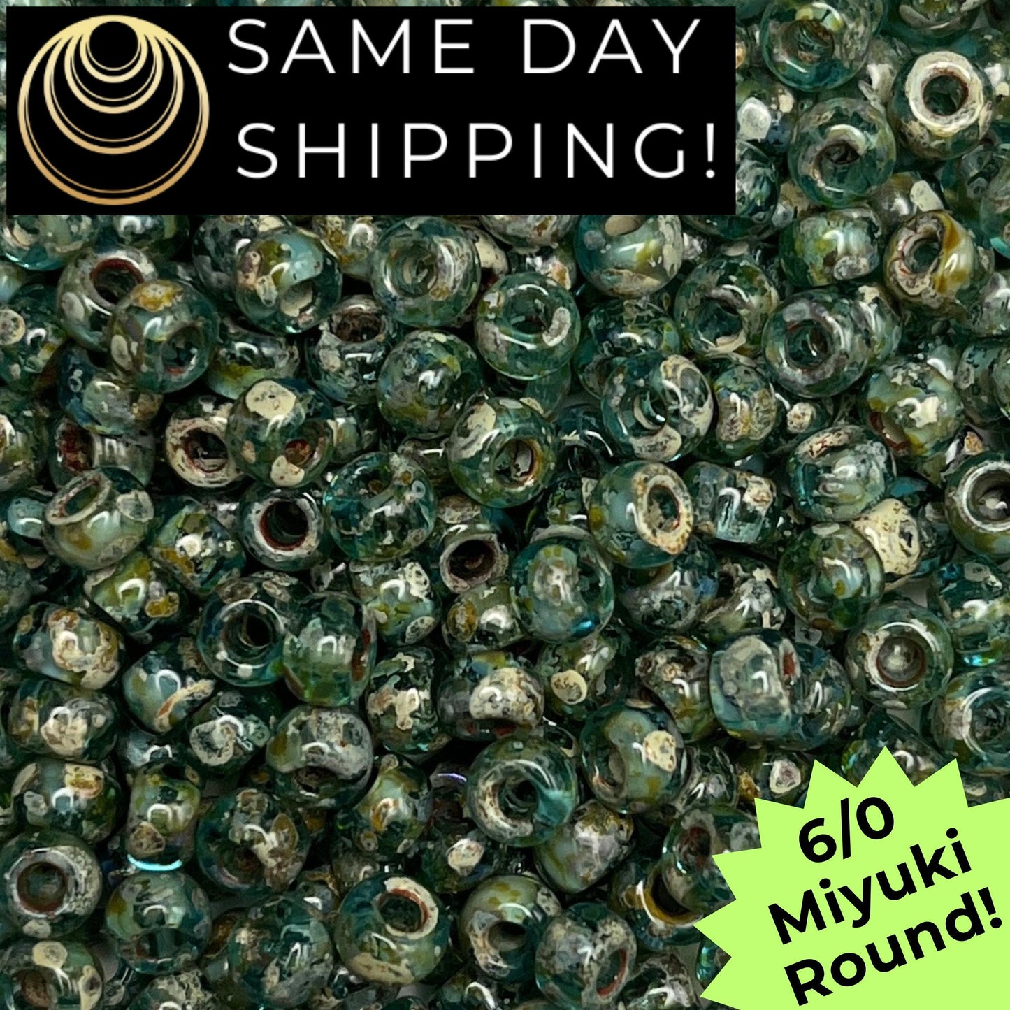 6-4506 Miyuki 6/0 Round Beads, Transparent Olivine Picasso