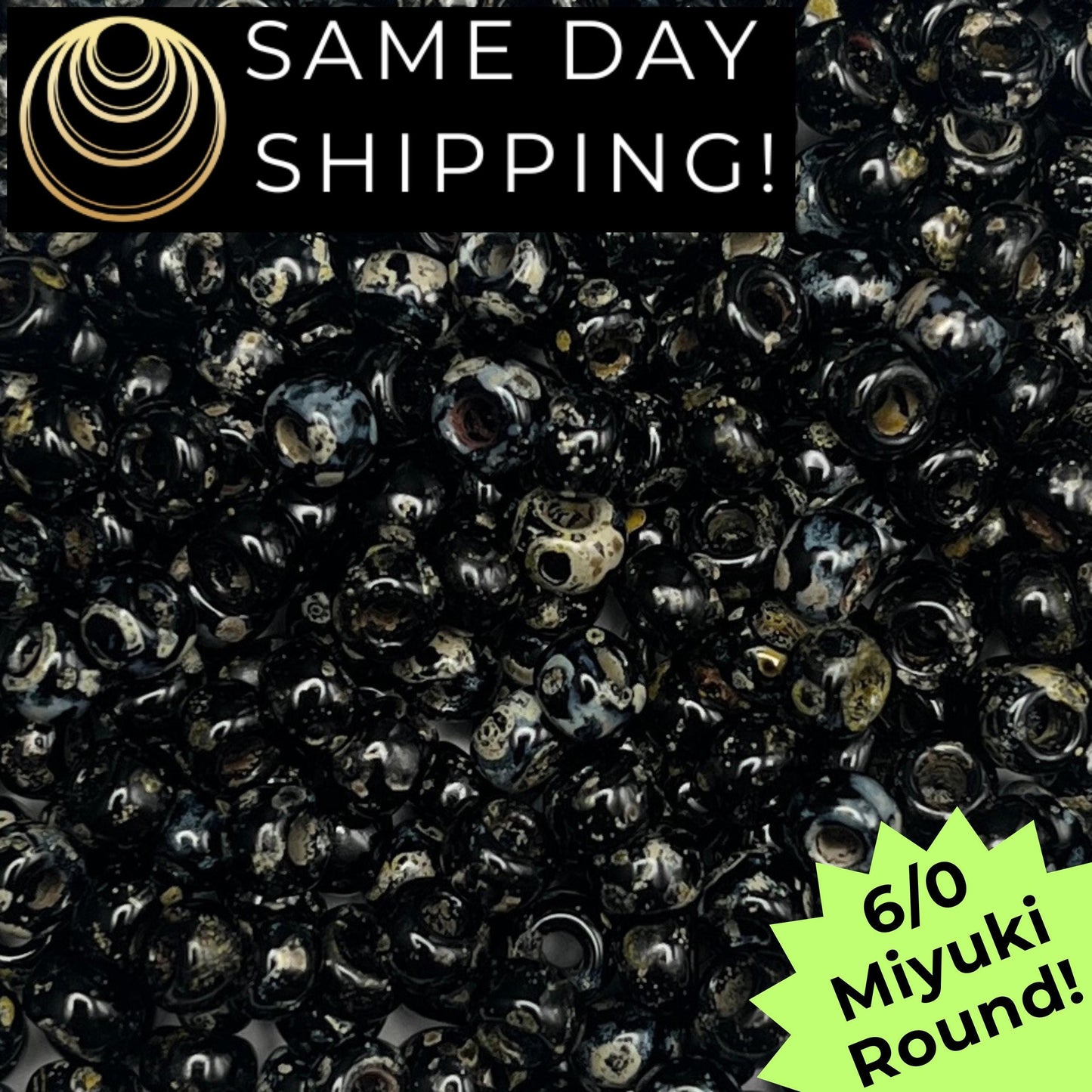 6-4511 Miyuki 6/0 Round Beads, Smoky Black Picasso