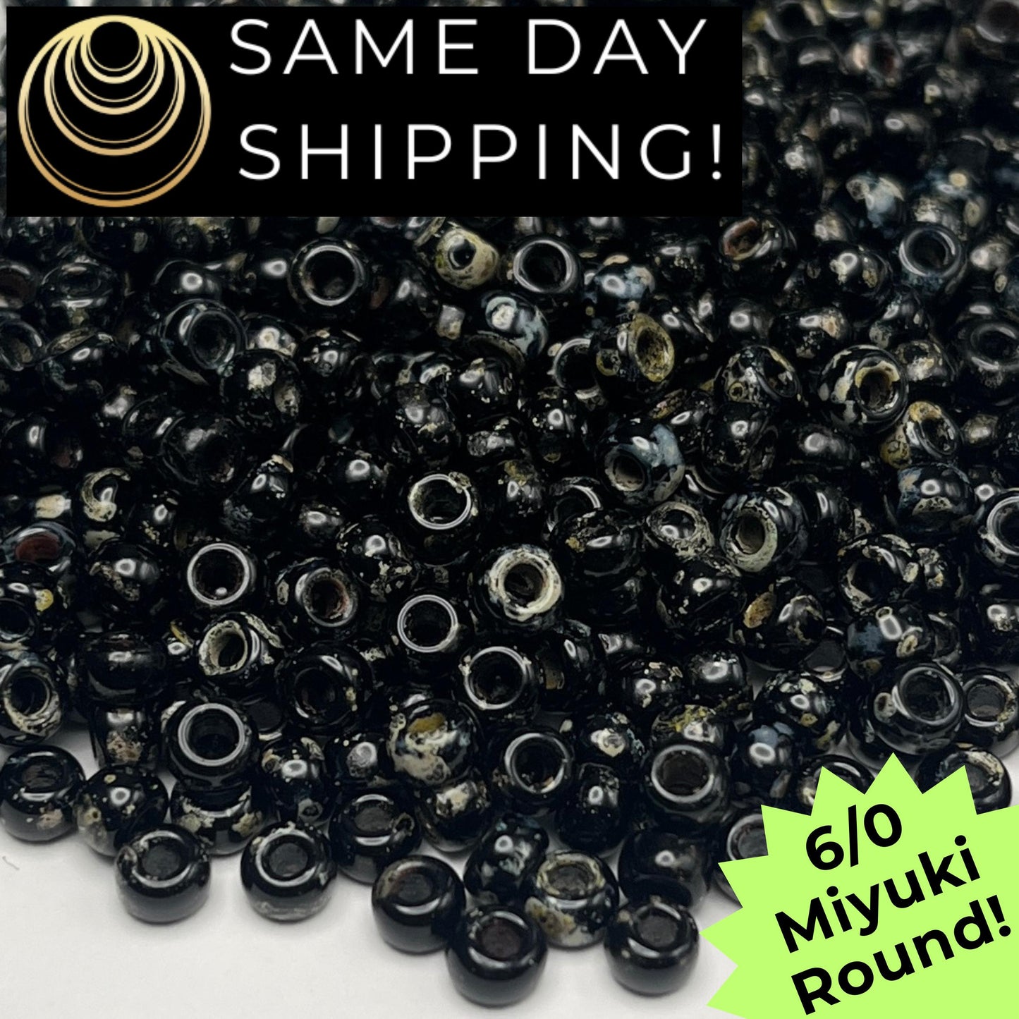 6-4511 Miyuki 6/0 Round Beads, Smoky Black Picasso