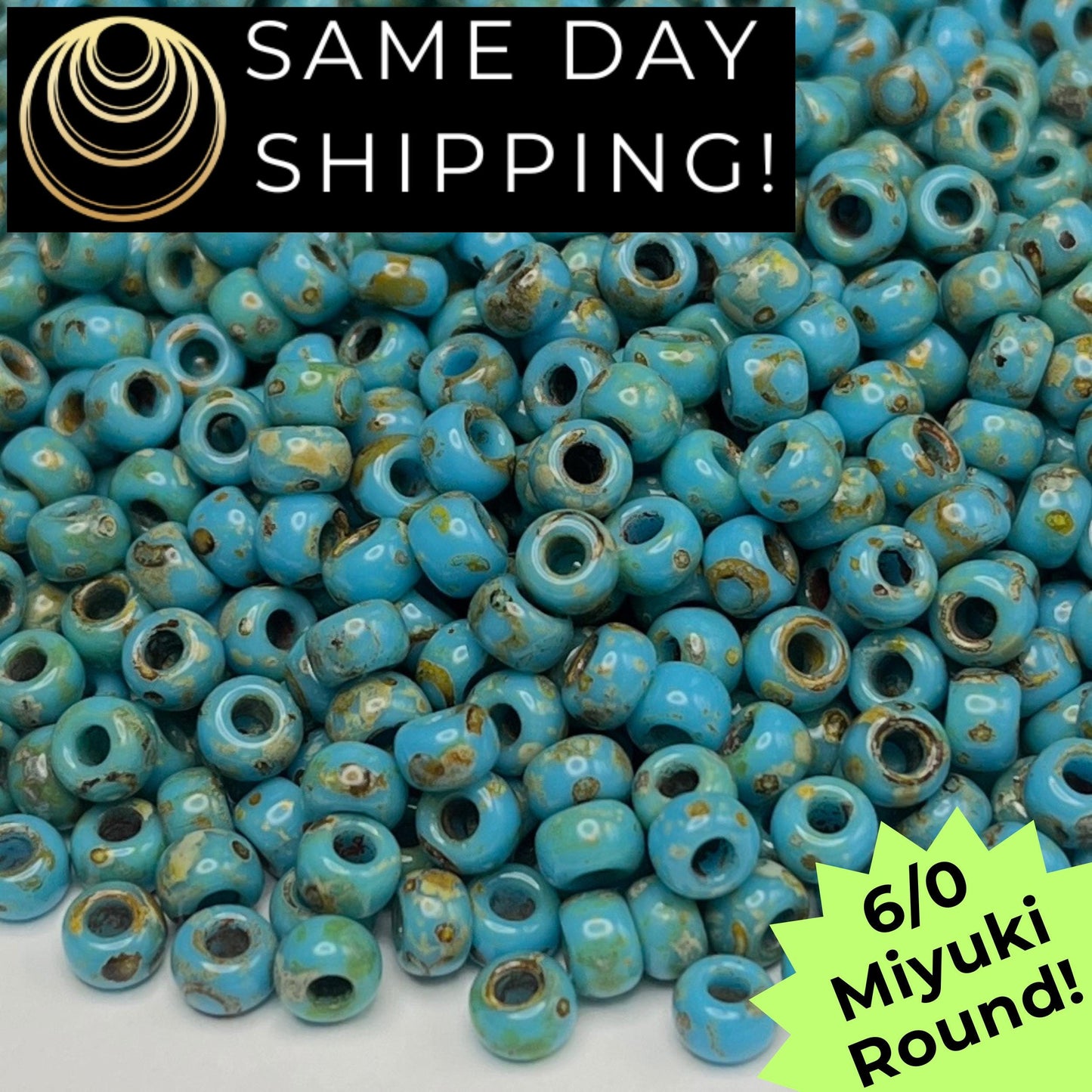 6-4514 Miyuki 6/0 Round Beads, Turquoise Picasso