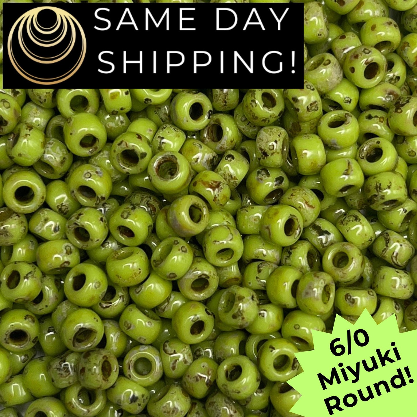 6-4515 Miyuki 6/0 Round Beads, Chartreuse Picasso