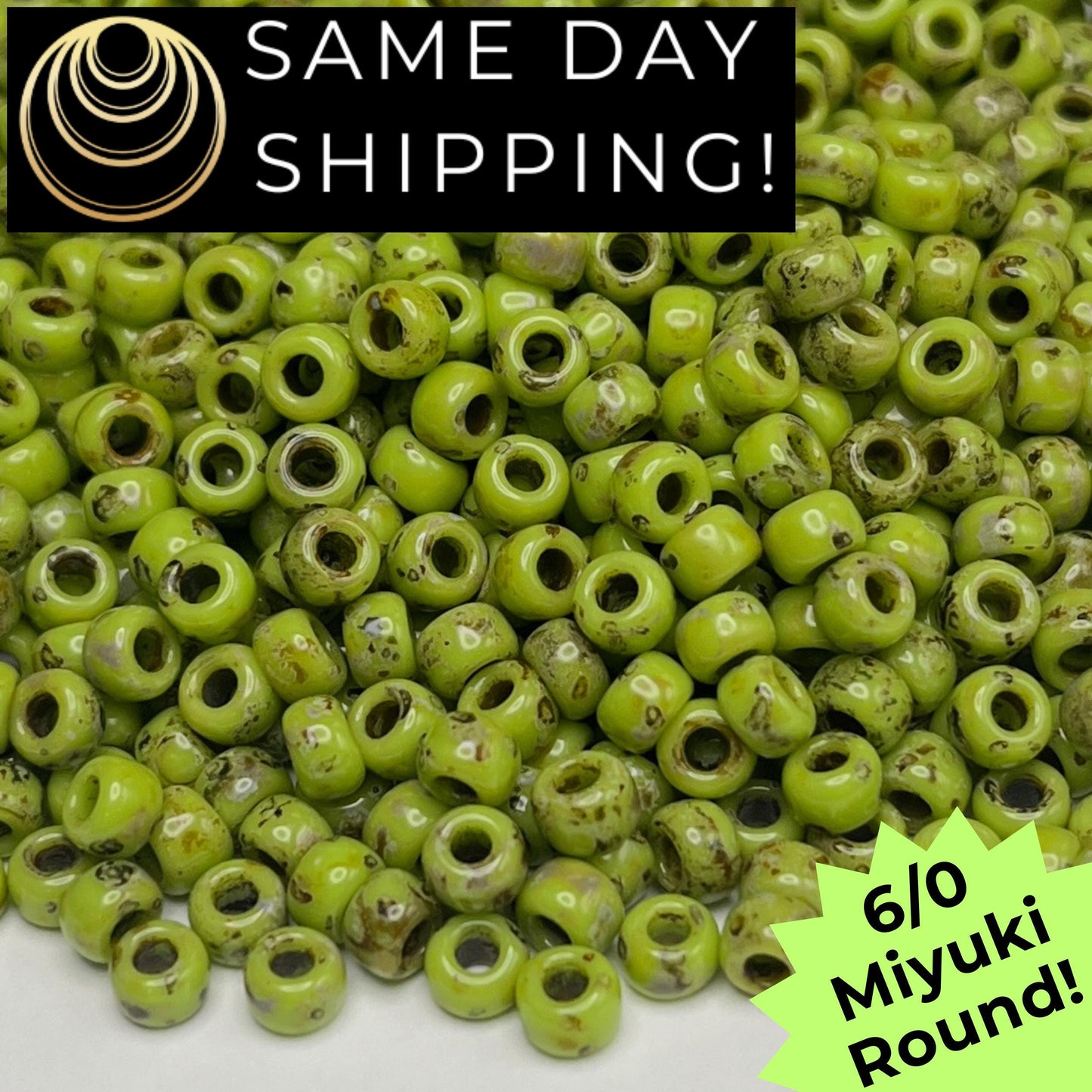 6-4515 Miyuki 6/0 Round Beads, Chartreuse Picasso