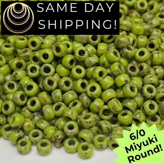6-4515 Miyuki 6/0 Round Chartreuse Picasso 20g Tube