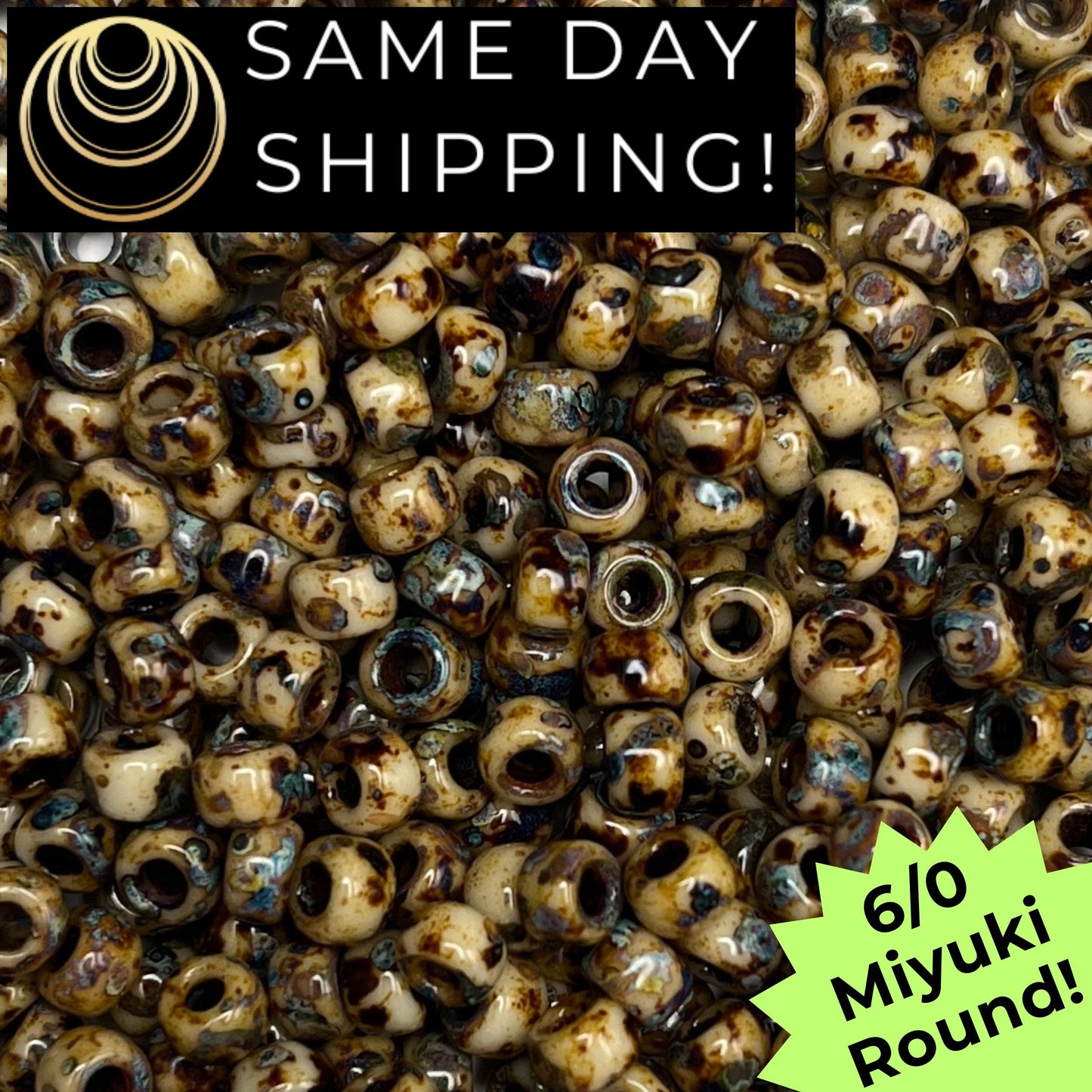 6-4517 Miyuki 6/0 Round Beads, Brown Picasso