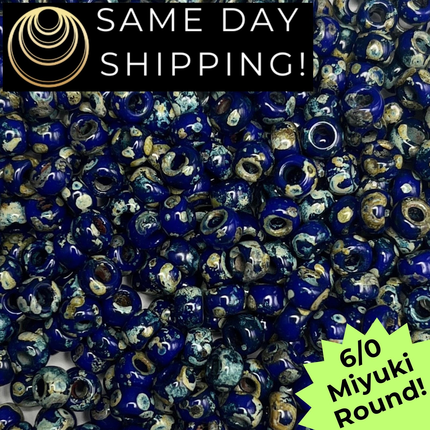 6-4518 Miyuki 6/0 Round Beads, Cobalt Blue Picasso