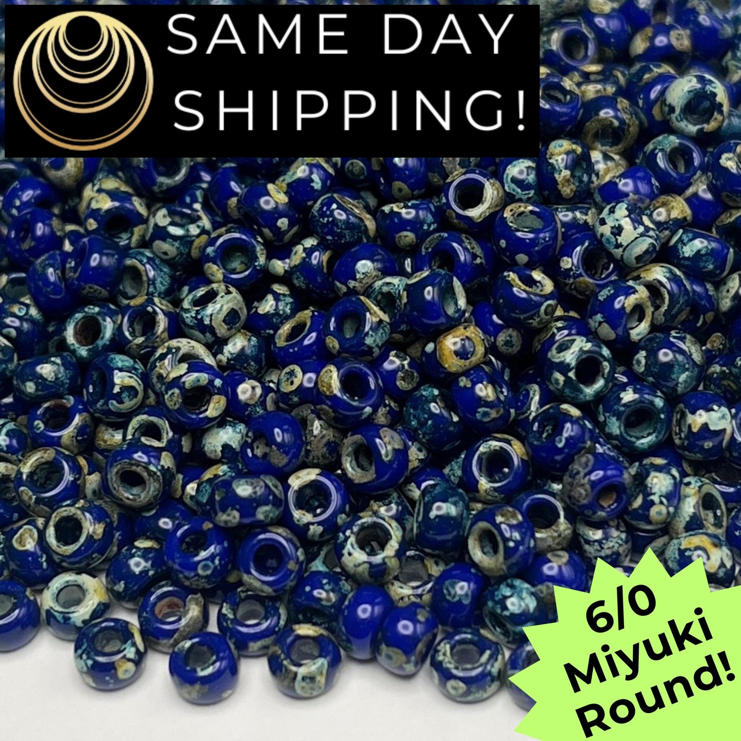 6-4518 Miyuki 6/0 Round Beads, Cobalt Blue Picasso