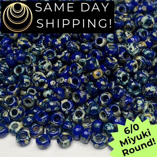 6-4518 Miyuki 6/0 Round Cobalt Blue Picasso 20g Tube