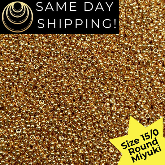 15-1052 Miyuki Size 15/0 Round Rocaille Seed Beads Galvanized Dark Yellow Gold