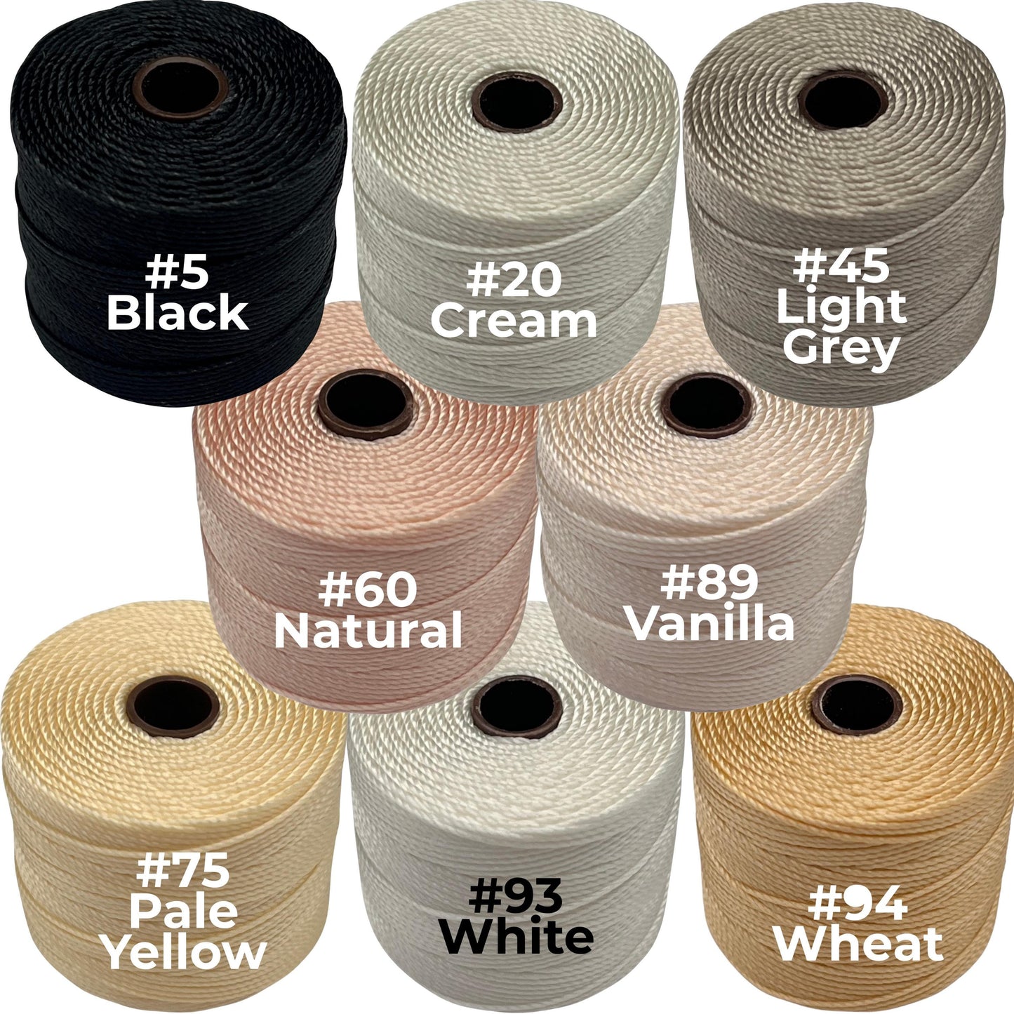 S-Lon Bead Cord TEX 210 77yd 0.5mm Black, White, Cream, Tan