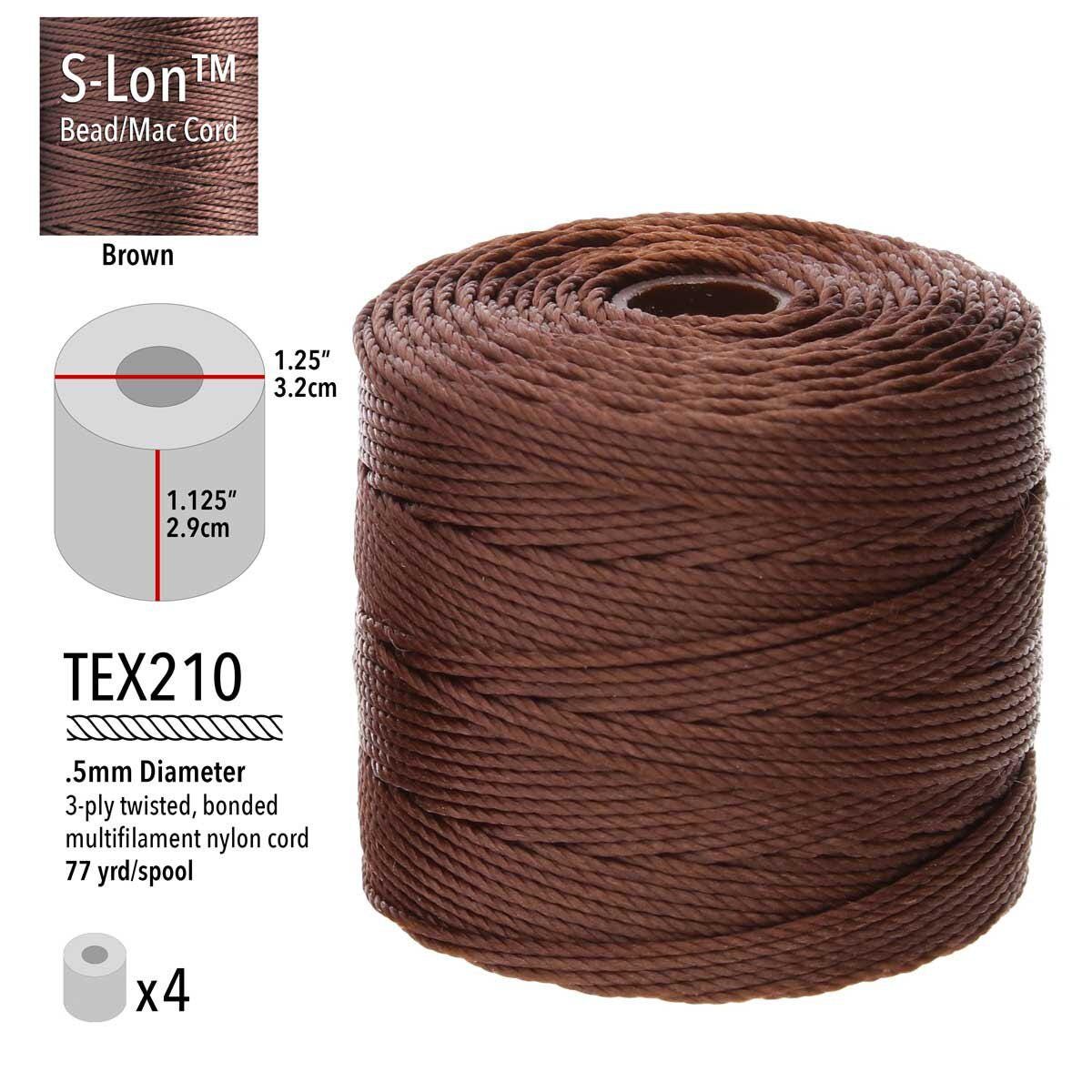 Medium Brown #53 S-Lon Bead Cord TEX 210 77yd 0.5mm, 1 Spool