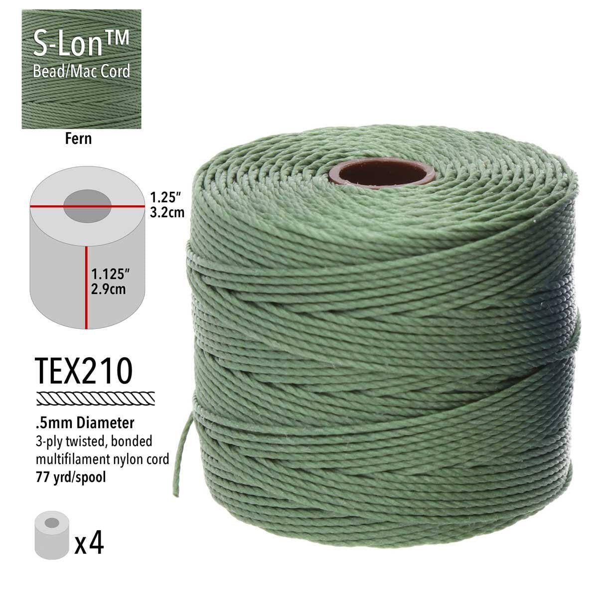 Green S-Lon Bead Cord TEX 210 77yd 0.5mm