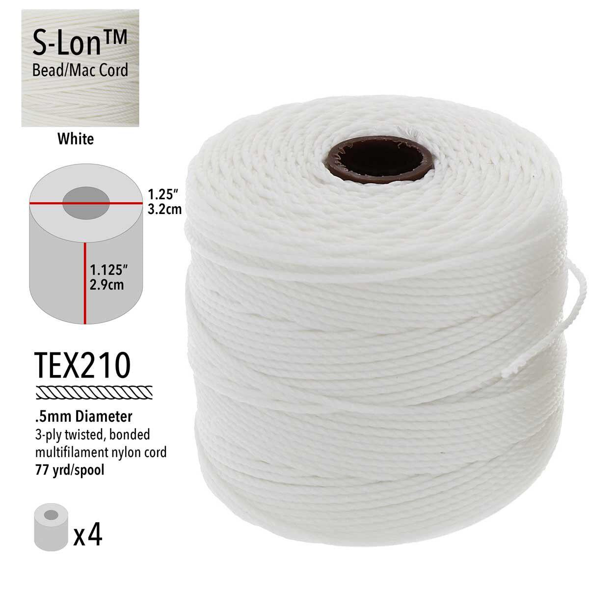 S-Lon Bead Cord TEX 210 77yd 0.5mm Black, White, Cream, Tan