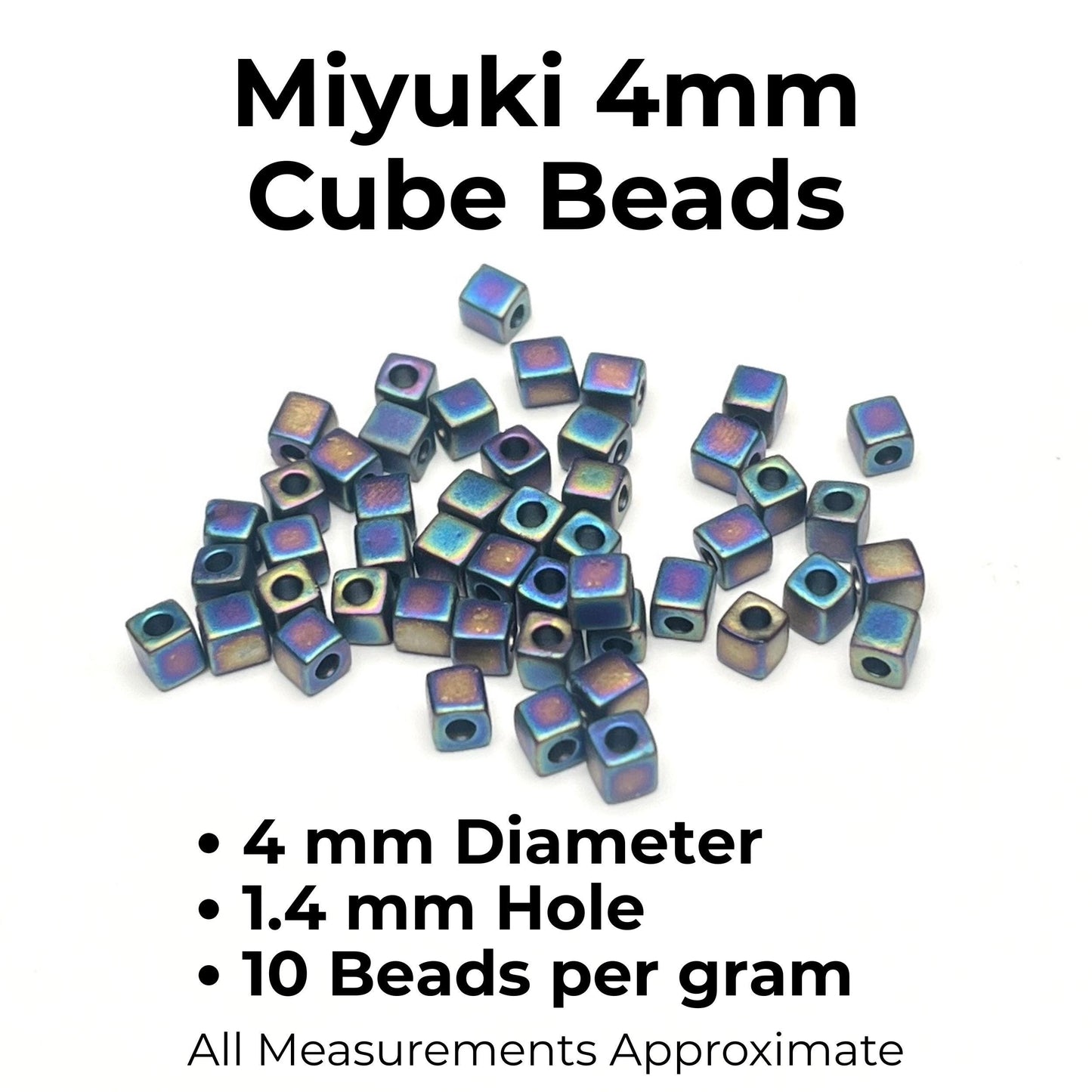 4SB-0401FR Miyuki 4mm Cube Beads, Matte Black Rainbow