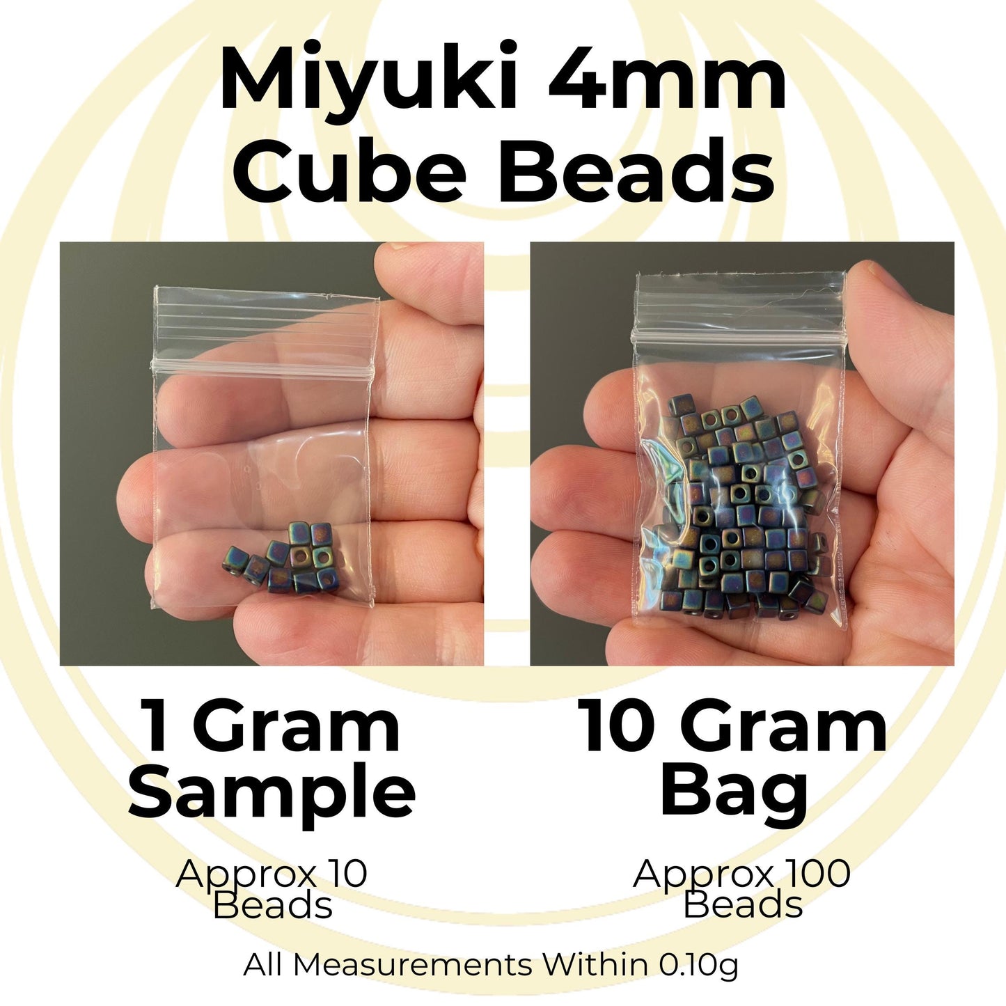 4SB-0146FR Miyuki 4mm Cube Beads, Matte Transparent Green Rainbow