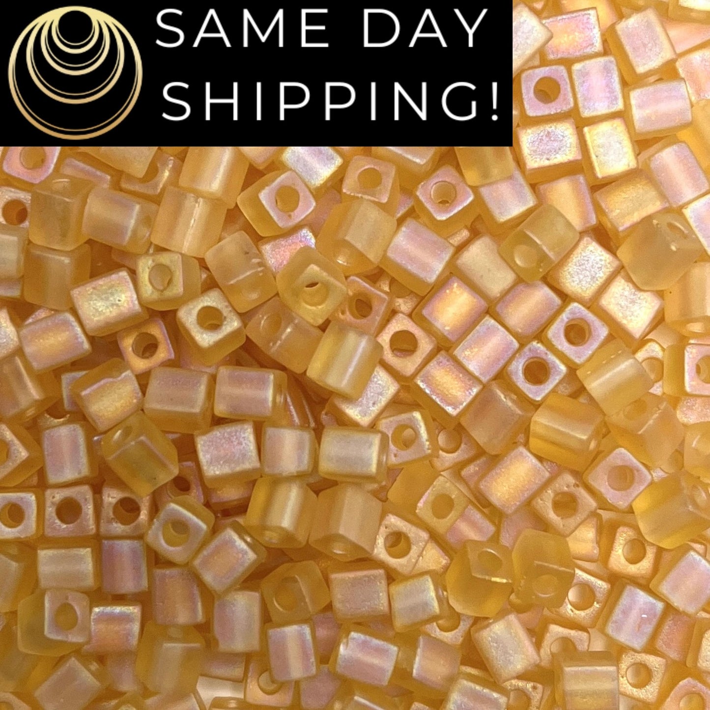 4SB-0132FR Miyuki 4mm Cube Beads, Transparent Matte Rainbow Light Gold