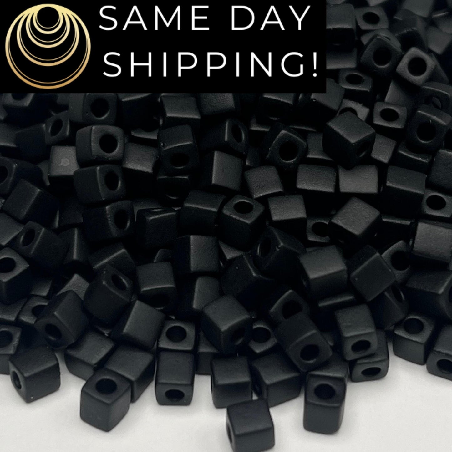 4SB-0401F Miyuki 4mm Cube Beads, Matte Black