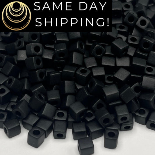 4SB-0401F Miyuki 4mm Cube Beads, Matte Black