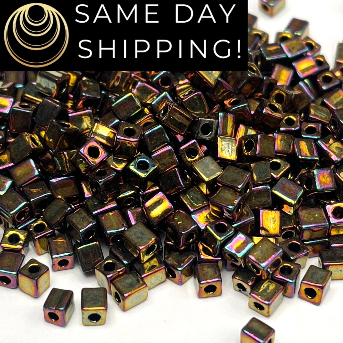 4SB-0462 Miyuki 4mm Cube Beads, Bronze Rainbow
