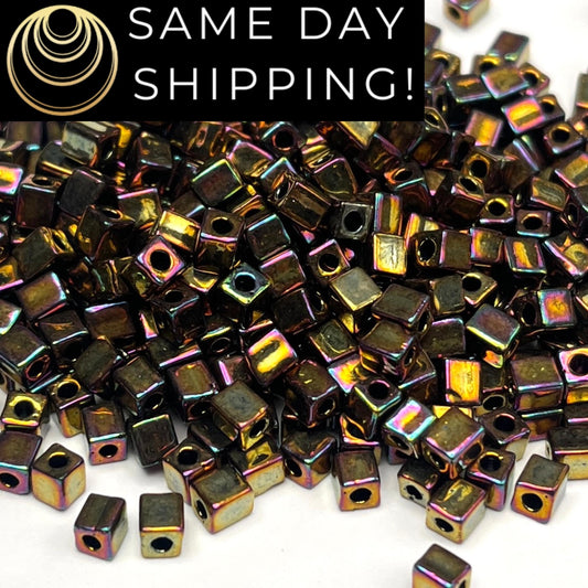 4SB-0462 Miyuki 4mm Cube Beads, Bronze Rainbow