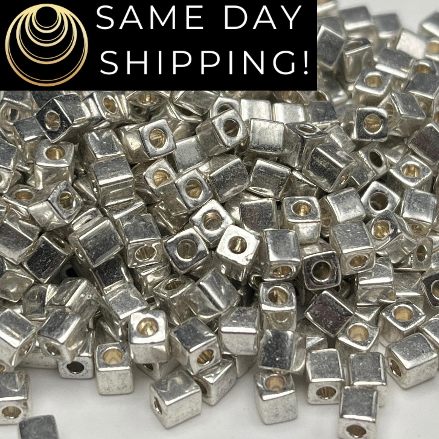4SB-1051 Miyuki 4mm Cube Beads, Galvanized Silver