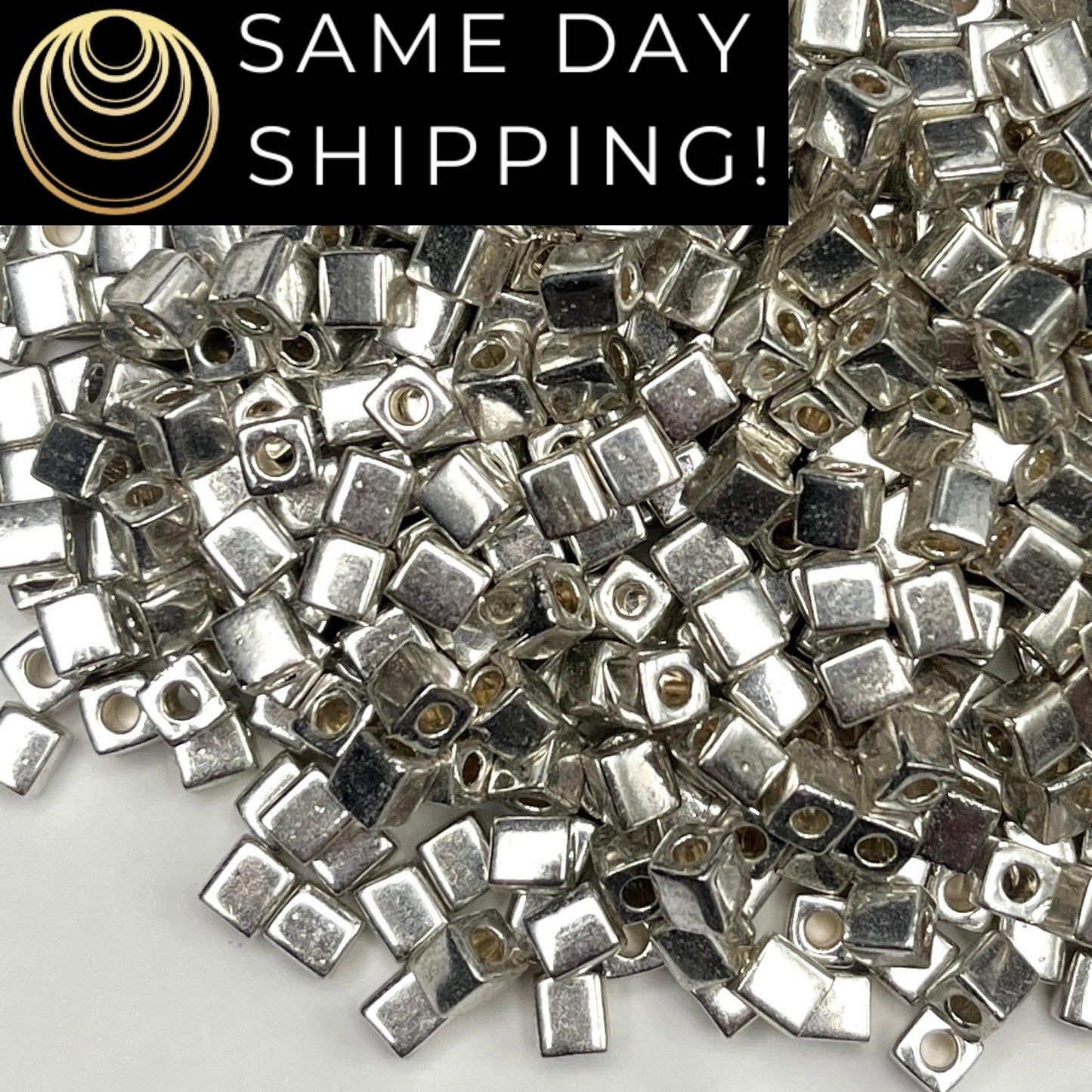 4SB-1051 Miyuki 4mm Cube Beads, Galvanized Silver