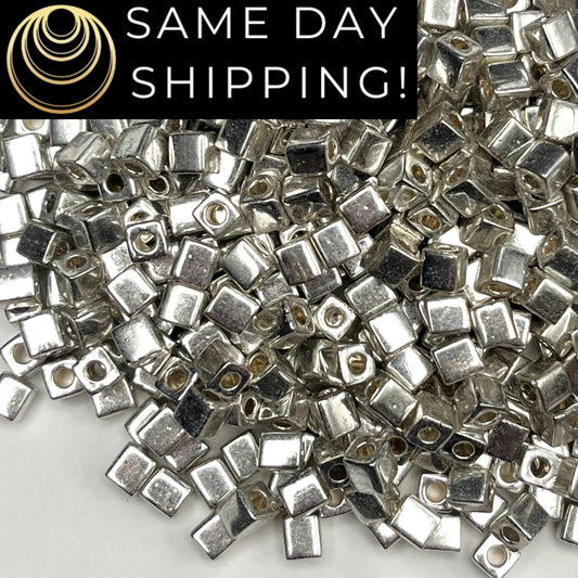 4SB-1051 Miyuki 4mm Cube Beads, Galvanized Silver