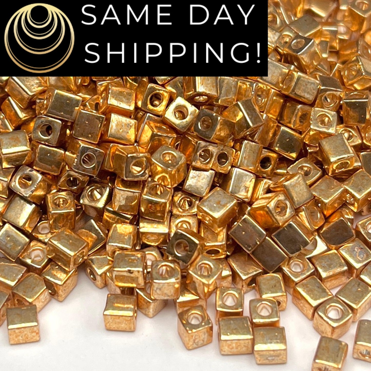 4SB-1053 Miyuki 4mm Cube Beads, Galvanized Gold