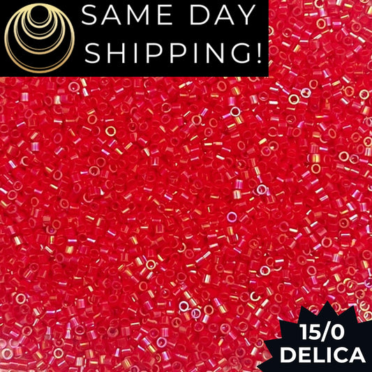 DBS0159 15/0 Miyuki Delica Beads Opaque Vermillion Red AB